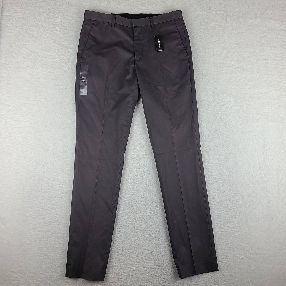 EXPRESS Pants Mens 30x34 Dark Gray Extra Slim Non Iron‎ Dress Slacks NWT NEW